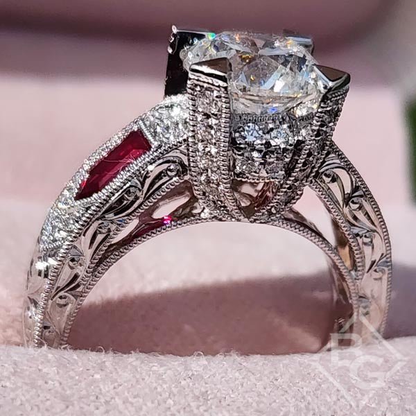 18k Rose Gold Custom Ruby And Diamond Halo Vintage Engagement Ring #102729  - Seattle Bellevue | Joseph Jewelry