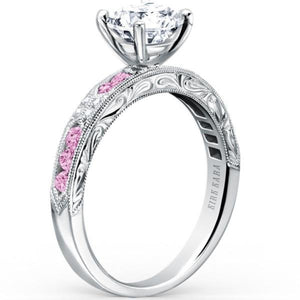 Kirk Kara White Gold "Charlotte" Pink Sapphire Diamond Engagement Ring Angled Side View