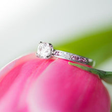 Load image into Gallery viewer, Kirk Kara White Gold &quot;Charlotte&quot; Pink Sapphire Diamond Engagement Ring On Flower
