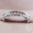 Load image into Gallery viewer, Kirk Kara White Gold &quot;Charlotte&quot; Pink Sapphire Round Cut Diamond Wedding Band Top View In Box
