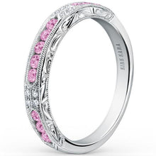 Load image into Gallery viewer, Kirk Kara White Gold &quot;Charlotte&quot; Pink Sapphire Diamond Wedding Band Angled Side View
