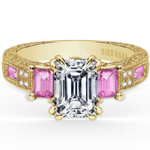 Load image into Gallery viewer, Kirk Kara &quot;Charlotte&quot; Pink Sapphire Emerald Cut Diamond Three Stone Engagement Ring
