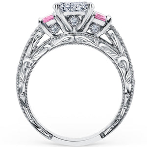 Kirk Kara "Charlotte" Pink Sapphire Emerald Cut Diamond Three Stone Engagement Ring