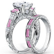 Load image into Gallery viewer, Kirk Kara &quot;Charlotte&quot; Pink Sapphire Emerald Cut Diamond Three Stone Engagement Ring
