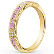 Load image into Gallery viewer, Kirk Kara Yellow Gold &quot;Charlotte&quot; Pink Sapphire Round Cut Diamond Wedding Band Angled Side View
