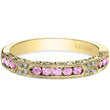 Load image into Gallery viewer, Kirk Kara Yellow Gold &quot;Charlotte&quot; Pink Sapphire Round Cut Diamond Wedding Band Front View
