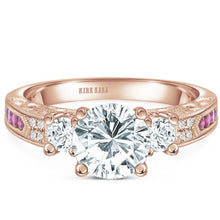 Load image into Gallery viewer, Kirk Kara Rose Gold &quot;Charlotte&quot; Pink Sapphire Three Stone Diamond Engagement Ring Front View
