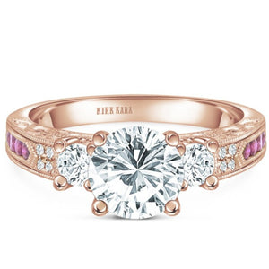Kirk Kara Rose Gold "Charlotte" Pink Sapphire Three Stone Diamond Engagement Ring Front View