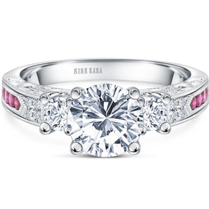 Kirk Kara "Charlotte" Pink Sapphire Three Stone Diamond Engagement Ring