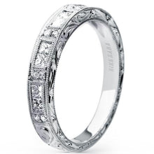 Load image into Gallery viewer, Kirk Kara White Gold &quot;Charlotte&quot; Princess Cut Diamond Wedding Band Angled Side View
