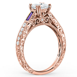 Kirk Kara "Charlotte" Purple Amethyst Baguette Cut Side Engagement Ring