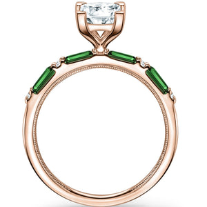 Kirk Kara "Charlotte" Thin Green Tsavorite & Diamond Engagement Ring