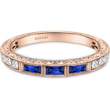 Load image into Gallery viewer, Kirk Kara &quot;Charlotte&quot; Three Blue Sapphire Baguette Cut Wedding Band
