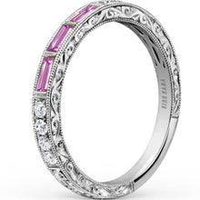 Load image into Gallery viewer, Kirk Kara &quot;Charlotte&quot; Three Stone Baguette Pink Sapphire Wedding Band

