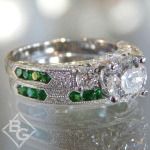 Kirk Kara "Charlotte" Three Stone Green Tsavorite Diamond Engagement Ring