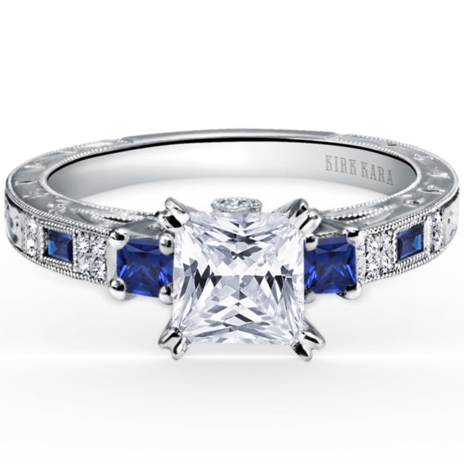 Kirk Kara Charlotte 3 Stone Princess Cut Blue Sapphire Engagement Ring –  Ben Garelick