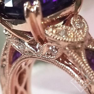 Kirk Kara "Dahlia" Cushion Cut Purple Amethyst Engagement Ring