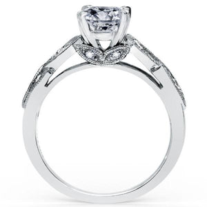 Kirk Kara White Gold "Dahlia" Diamond Marquise Cut Leaf Engagement Ring Angled Side View