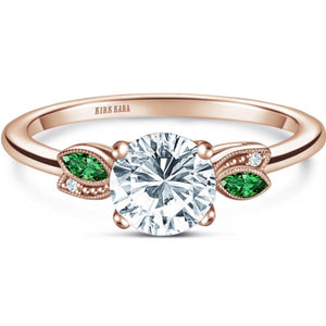 Kirk Kara "Dahlia" Floral Boho Green Tsavorite & Diamond Engagement Ring