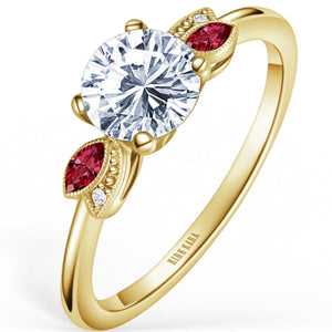 Kirk Kara "Dahlia" Floral Boho Red Ruby & Diamond Engagement Ring