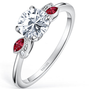 Kirk Kara "Dahlia" Floral Boho Red Ruby & Diamond Engagement Ring