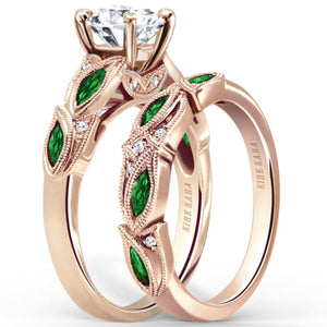 Kirk Kara "Dahlia" Green Tsavorite Garnet Leaf Diamond Engagement Ring
