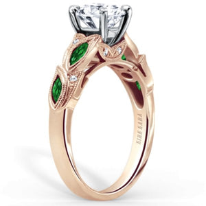 Kirk Kara Rose Gold "Dahlia" Green Tsavorite Garnet Leaf Diamond Engagement Ring Angled Side View