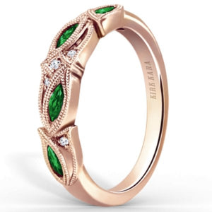 Kirk Kara Rose Gold "Dahlia" Green Tsavorite Garnet Leaf Diamond Wedding Band Angled Side View