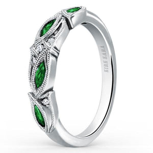 Kirk Kara White Gold "Dahlia" Green Tsavorite Garnet Leaf Diamond Wedding Band Angled Side View