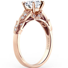 Load image into Gallery viewer, Kirk Kara Rose Gold &quot;Dahlia&quot; Leaf Diamond Engagement Ring Angled Side View
