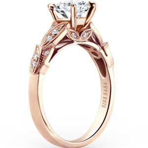 Kirk Kara Rose Gold "Dahlia" Leaf Diamond Engagement Ring Angled Side View