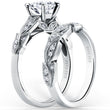 Load image into Gallery viewer, Kirk Kara White Gold &quot;Dahlia&quot; Leaf Diamond Engagement Ring Set Angled Side View

