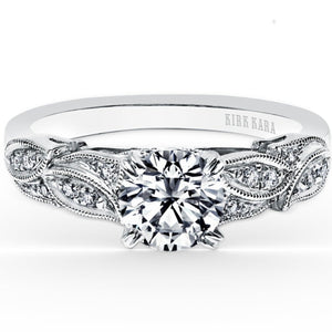 Kirk Kara White Gold "Dahlia" Leaf Diamond Engagement Ring Front View