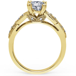 Kirk Kara Yellow Gold "Dahlia" Leaf Diamond Engagement Ring Side View