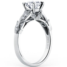 Load image into Gallery viewer, Kirk Kara White Gold &quot;Dahlia&quot; Leaf Diamond Engagement Ring Angled Side View
