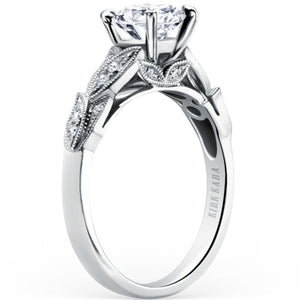 Kirk Kara White Gold "Dahlia" Leaf Diamond Engagement Ring Angled Side View