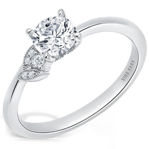 Kirk Kara White Gold "Dahlia" Petite Leaf Diamond Engagement Ring  Angled Side View