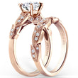 Load image into Gallery viewer, Kirk Kara Rose Gold &quot;Dahlia&quot; Leaf Diamond Engagement Ring Set Angled Side View
