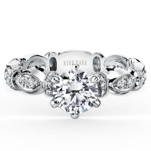 Kirk Kara White Gold "Dahlia" Leaf Inspired Diamond Engagement Ring Front View