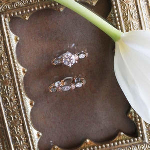 Kirk Kara White & Rose  Gold "Dahlia" Leaf Inspired Diamond Engagement Ring Set Top View