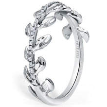 Load image into Gallery viewer, Kirk Kara White Gold &quot;Dahlia&quot; Leaf Motif Diamond Wedding Band  Angled Side View
