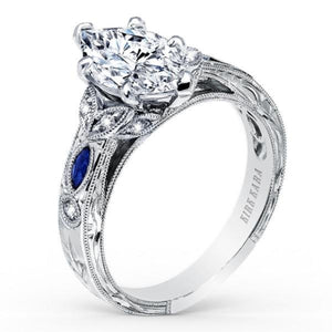 Kirk Kara "Dahlia" Marquise Cut Blue Sapphire Engagement Ring