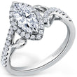 Load image into Gallery viewer, Kirk Kara White Gold &quot;Dahlia&quot; Marquise Cut Halo Diamond Engagement Ring Angled Side View
