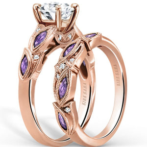 Kirk Kara "Dahlia" Marquise Cut Leaf Amethyst Diamond Engagement Ring