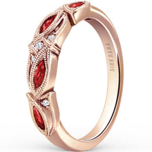 Load image into Gallery viewer, Kirk Kara &quot;Dahlia&quot; Marquise Cut Leaf Red Ruby Wedding Band
