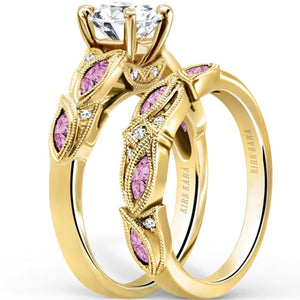 Kirk Kara "Dahlia" Marquise Cut Pink Sapphire Diamond Engagement Ring