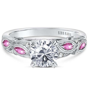 Kirk Kara White Gold "Dahlia" Marquise Cut Pink Sapphire Diamond Engagement Ring Front View