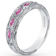 Load image into Gallery viewer, Kirk Kara White Gold &quot;Dahlia&quot; Marquise Cut Pink Sapphire Diamond Wedding Band Angled Side View
