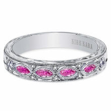 Load image into Gallery viewer, Kirk Kara White Gold &quot;Dahlia&quot; Marquise Cut Pink Sapphire Diamond Wedding Band Front View
