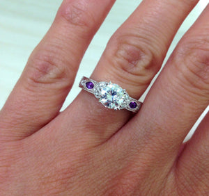 Kirk Kara White Gold "Dahlia" Marquise-Cut Vintage Amethyst Diamond Engagement Ring On Model Hand